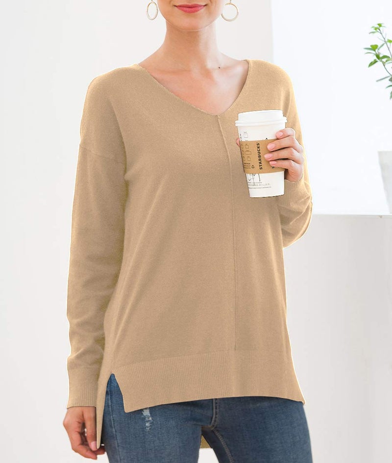 Jouica Womens Fall Casual Long Sleeve Pullover Sweater,Khaki,Large - Image 2